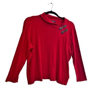 CHAPS Womens Knit Top 3X Burgundy Long Sleeve Cotton Pullover Buckle Detail